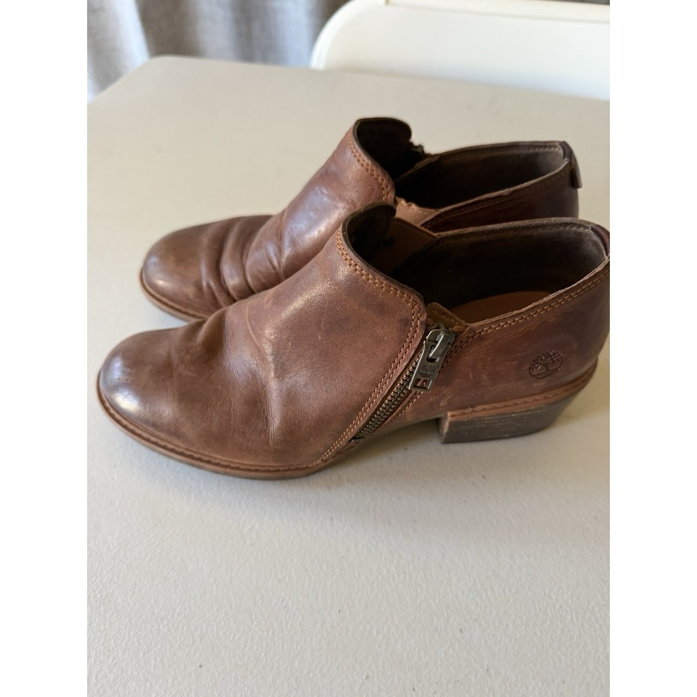 TIMBERLAND Sz 8 A1YHW BROWN Zipper Ankle Boots LEATHER - Picture 4 of 9